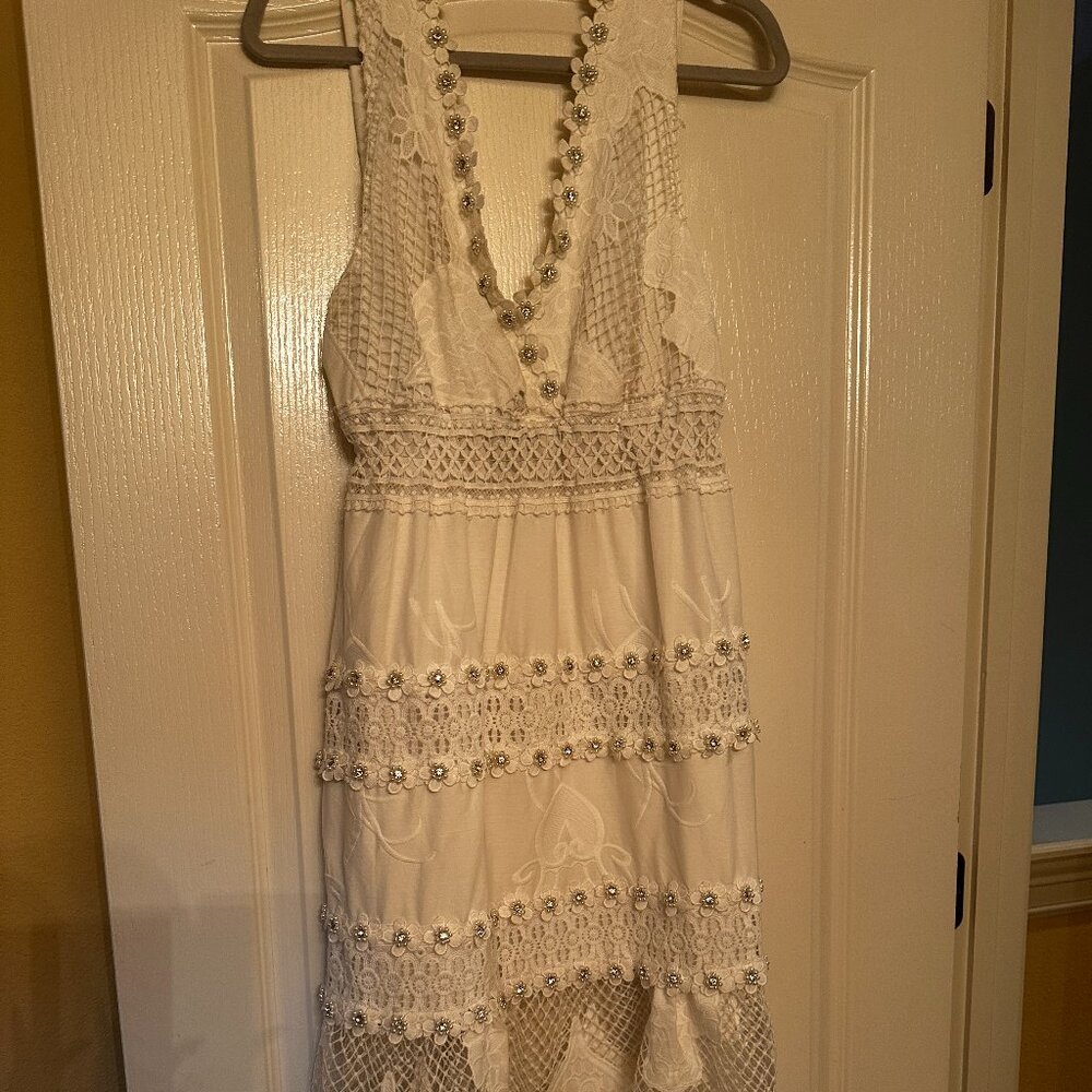 Boston Proper White Sundress With Rhinestone Detail Size M